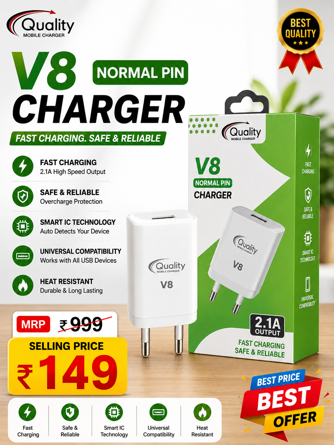V8 normal pin charger