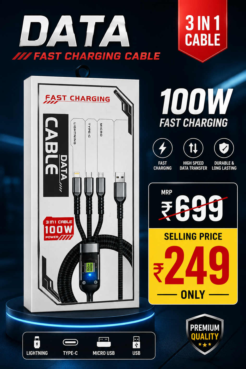 Data 100w fast charging cable