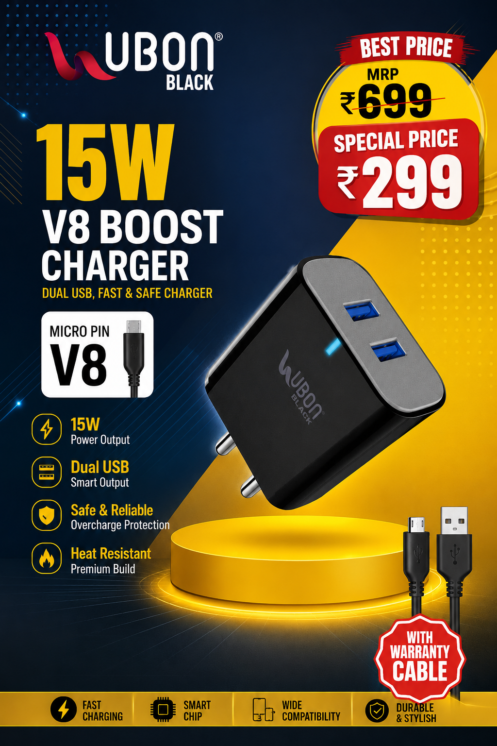 Ubon 15w micro pin V8
