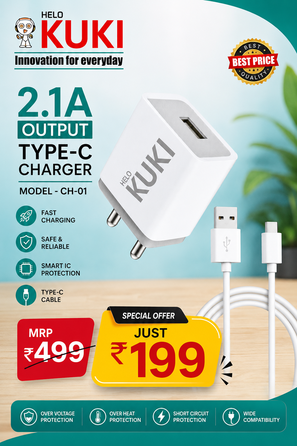 Kuki 2.1A type -C charger