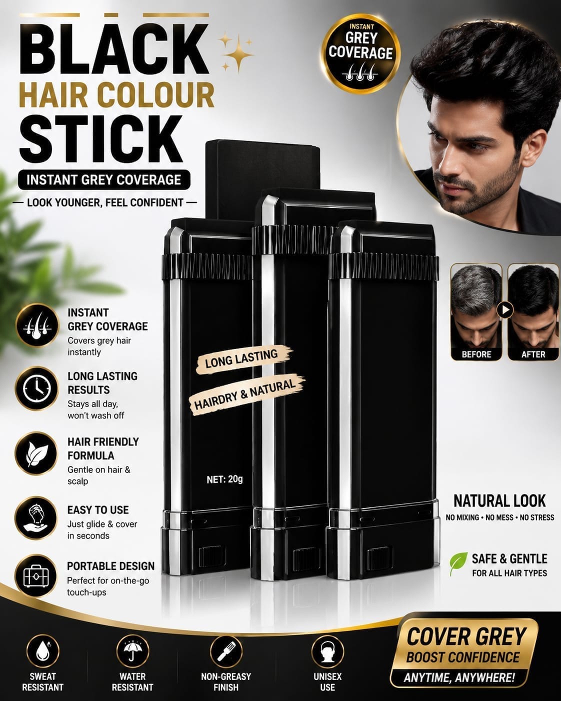 Black hair colour stick
