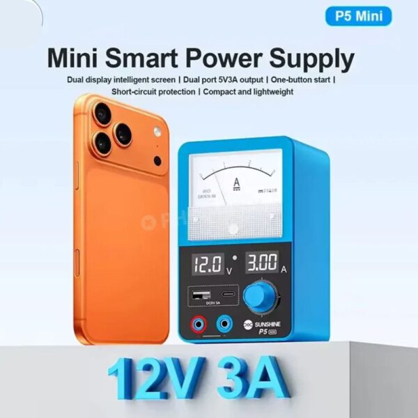 SUNSHINE P5 Mini Mobile Repair DC Power Supply 0-12V 3A Smart Tester with USB DC 5V 3A and Type-C Charging Port